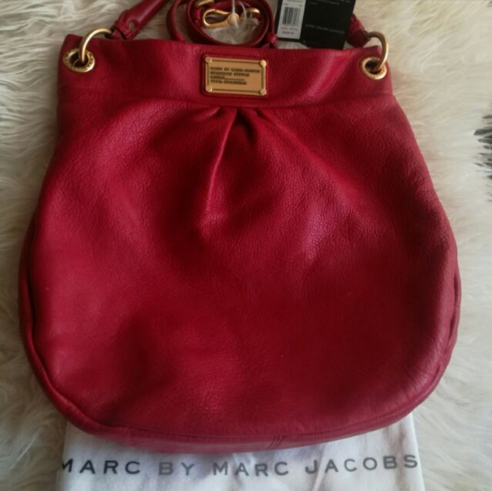 Marc Jacobs Designer Hillier Red Leather Hobo Purse Handbag